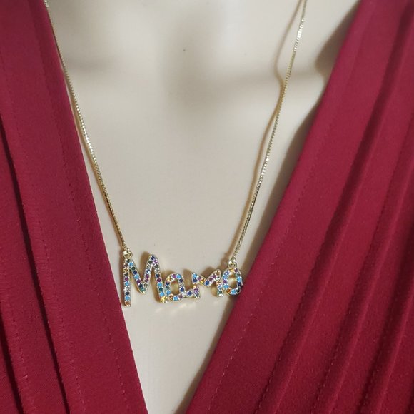 Mama Necklace - Gold Plated Copper & Austrian Crystals - Picture 8 of 12